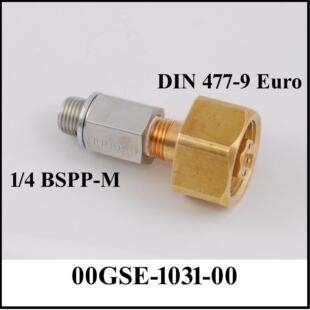 1/4 inch steel connector connected to brass hex nut for oxygen filling